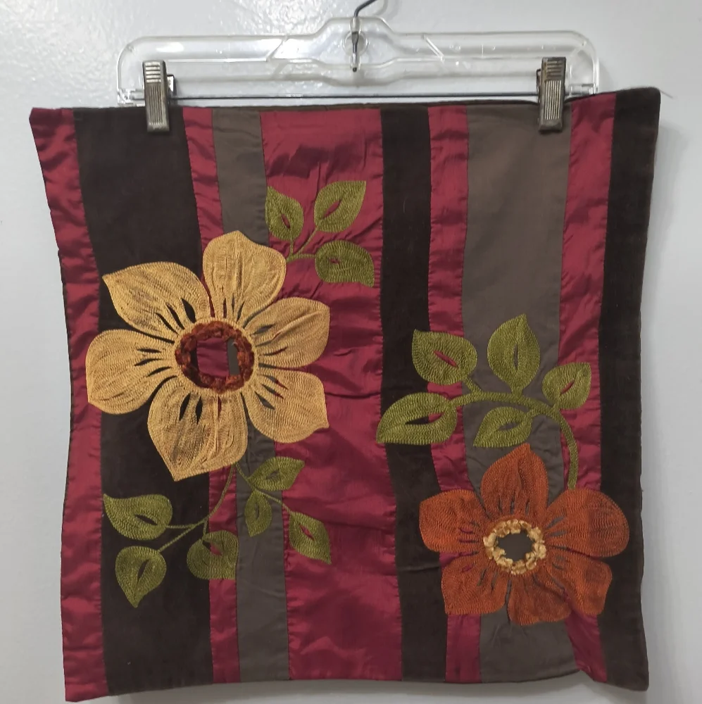 Pier 1 Embroidered Set Of Two Zipper Floral Throw Pillow Covers Multicolored